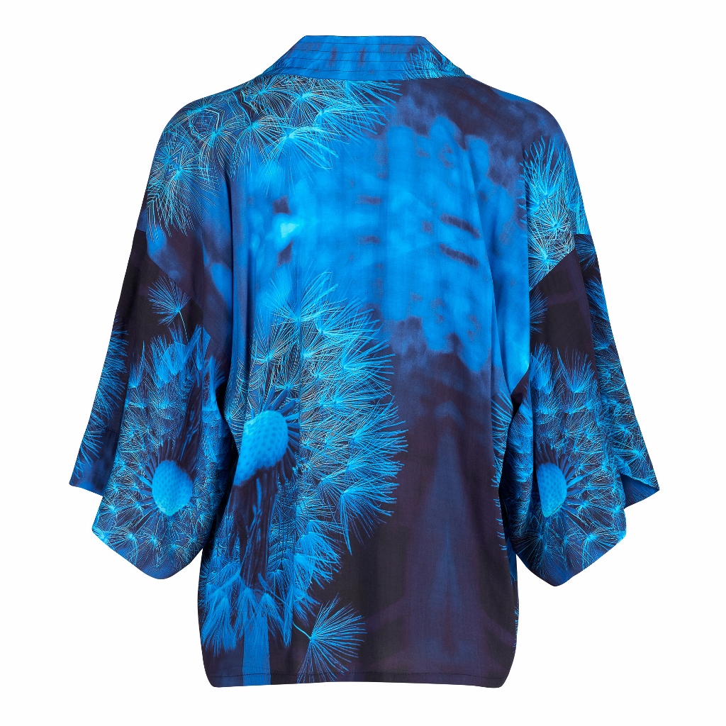 From My Mother's Garden Wishes Kimono in a beautiful dandelion clock print