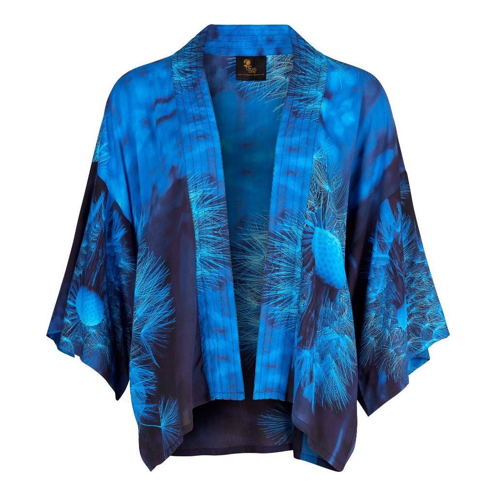 From My Mother's Garden Wishes Kimono in a beautiful dandelion clock print