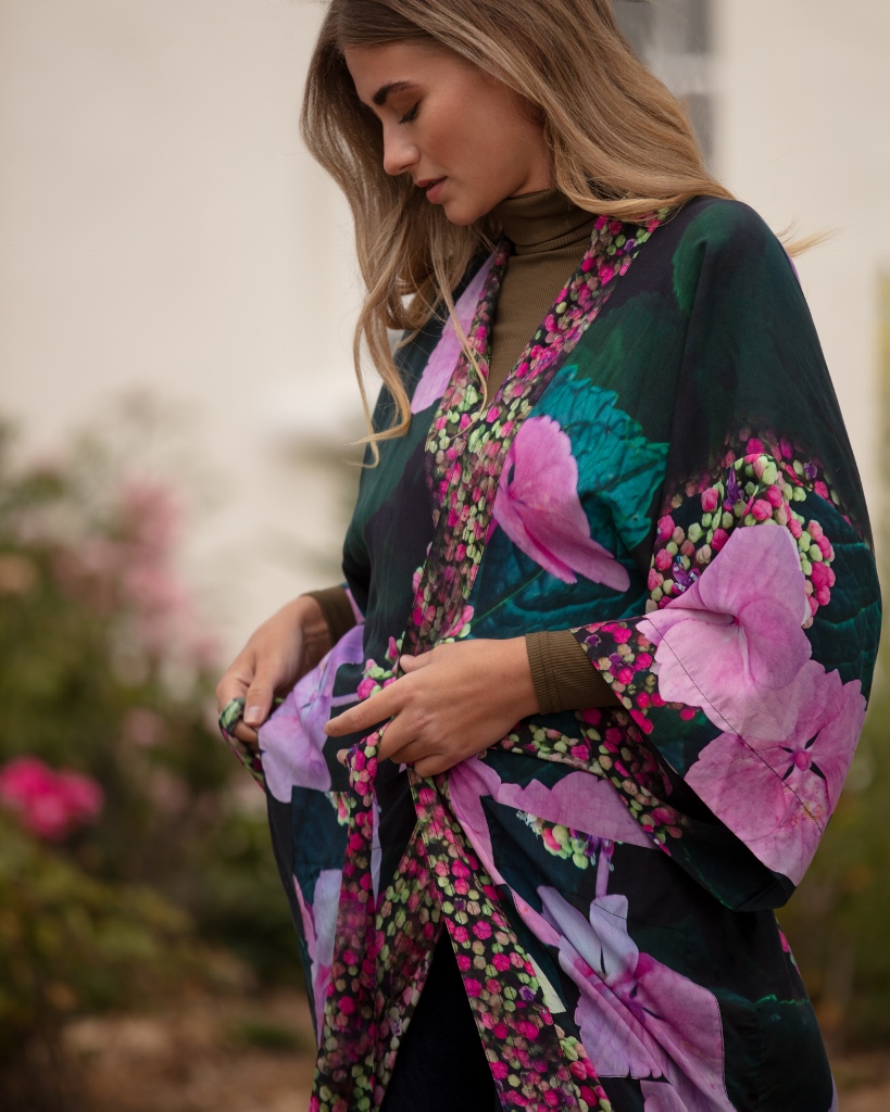 From My Mother's Garden Harmony long robe in an exclusive hydrangea print