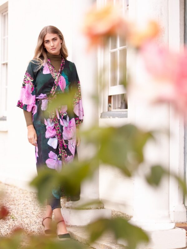 From My Mother's Garden Harmony long robe in an exclusive hydrangea print
