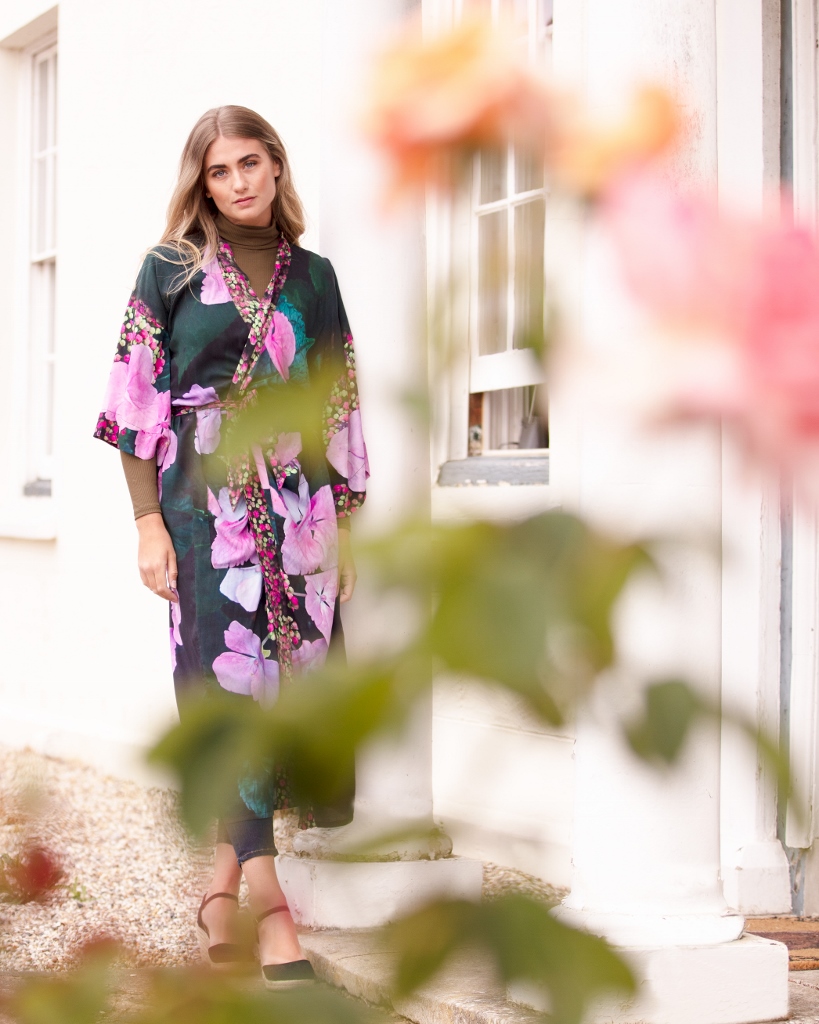 From My Mother's Garden Harmony long robe in an exclusive hydrangea print
