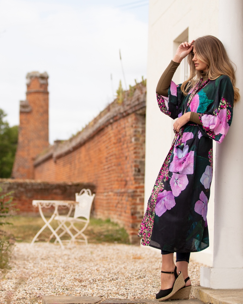 From My Mother's Garden Harmony long robe in an exclusive hydrangea print