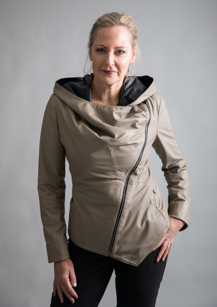 Hooded Leather Jacket Mushroom - Image 5