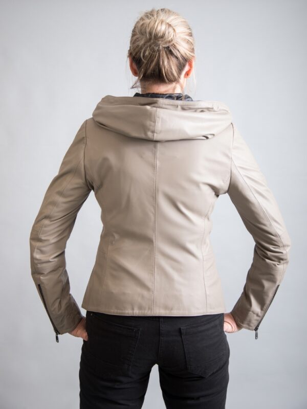 Hooded Leather Jacket Mushroom