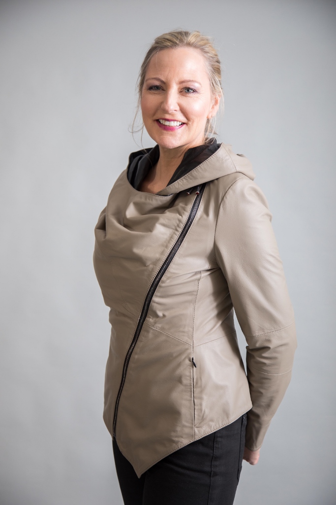 Hooded Leather Jacket Mushroom - Image 3