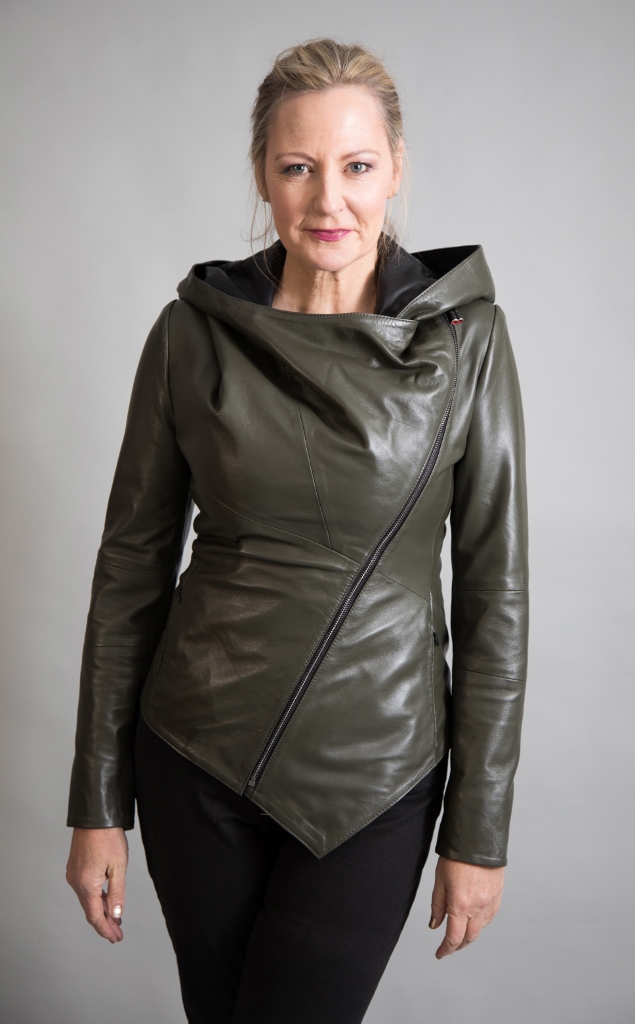 Hooded Leather Jacket Khaki - Image 6