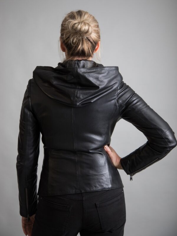 Hooded Leather Jacket Black