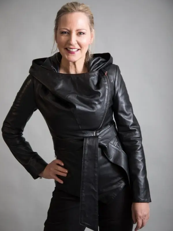 Hooded Leather Jacket Black