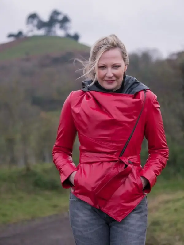 Hooded Leather Jacket Red