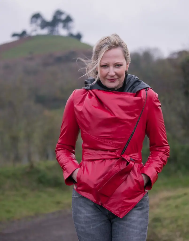 Hooded Leather Jacket Red
