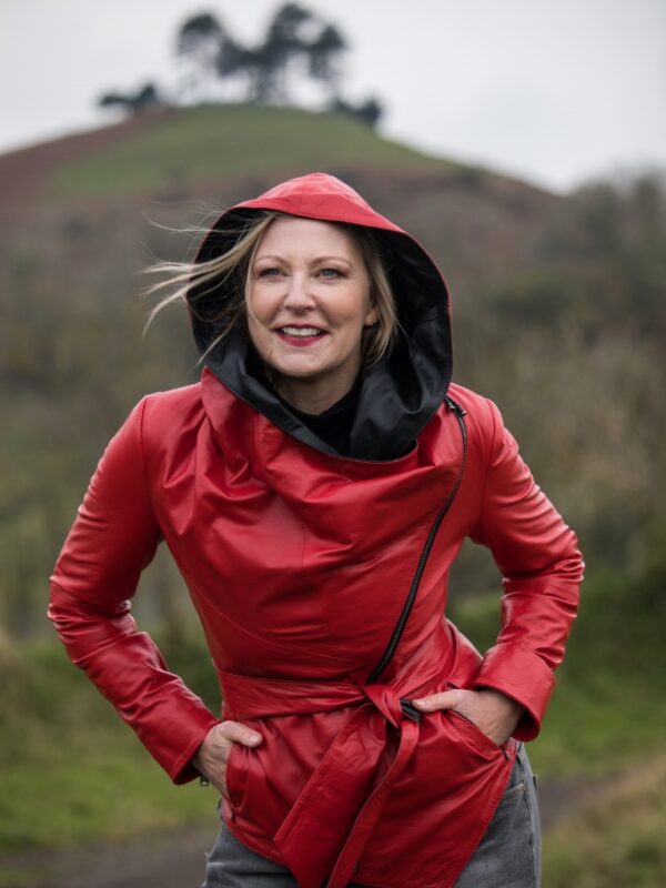 Hooded Leather Jacket Red