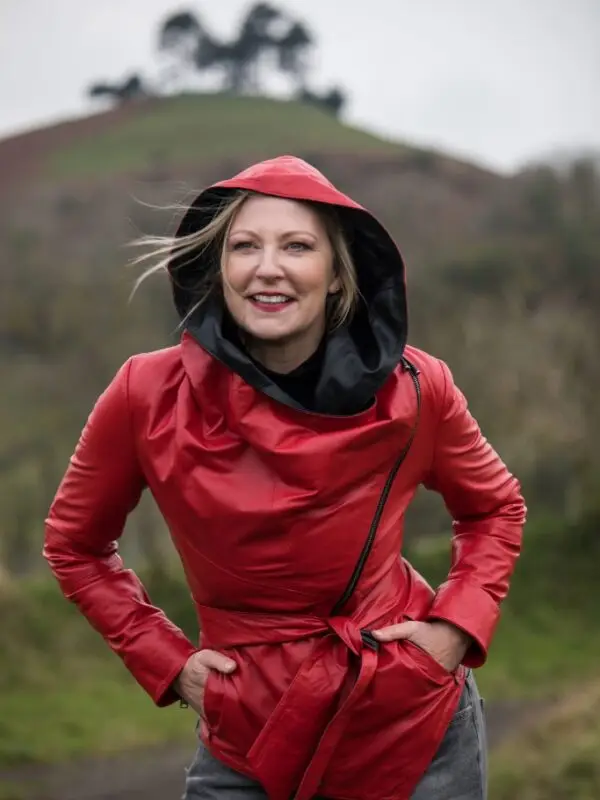 Hooded Leather Jacket Red