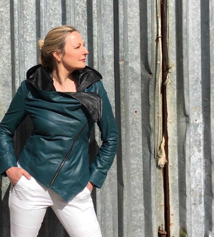 Hooded Leather Jacket Teal
