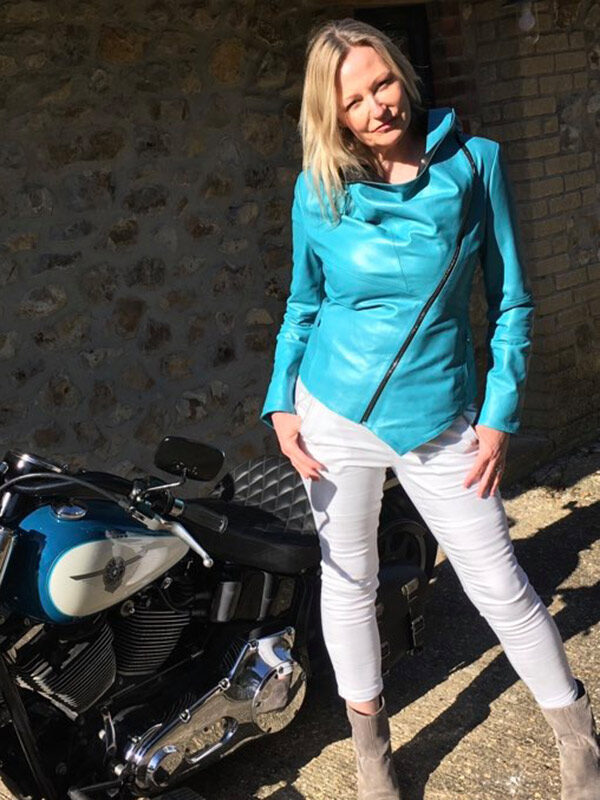 Turquoise leather jacket