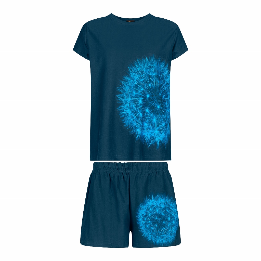 From My Mother's Garden Wishes Pyjama Set in teal green with a dandelion clock print