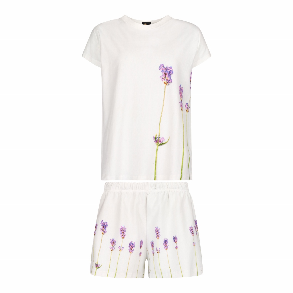 From My Mother's Garden White Pyjama Sets with a lavender print