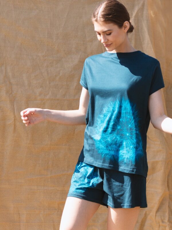 From My Mother's Garden Teal Wishes Pyjama set is Fairtrade and made of cotton jersey with the exclusive dandelion clock print