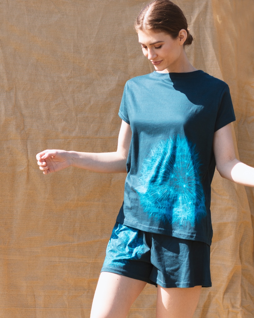 From My Mother's Garden Teal Wishes Pyjama set is Fairtrade and made of cotton jersey with the exclusive dandelion clock print