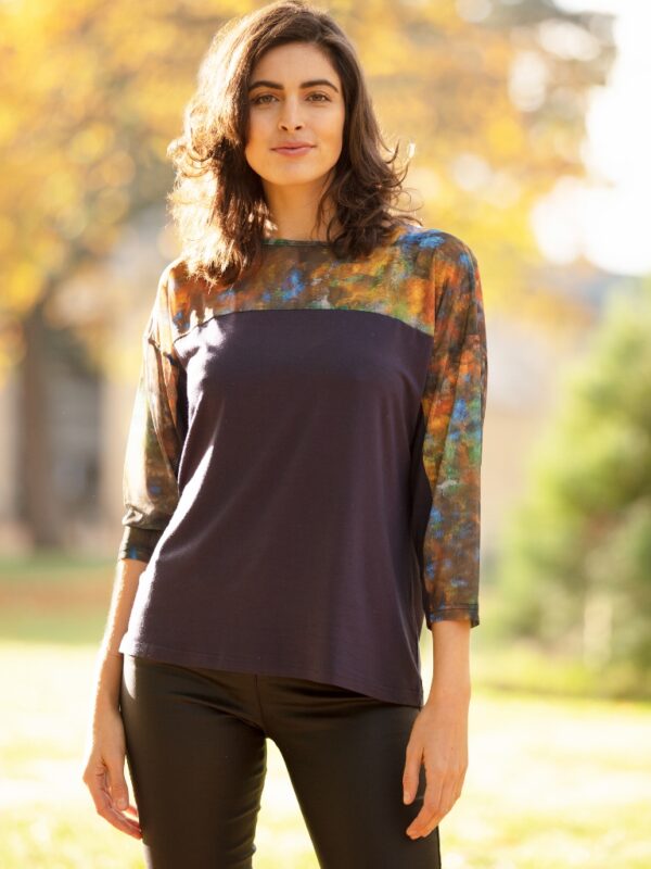 From My Mother's Garden Mesh & Jersey Top in the exclusive Reflections print