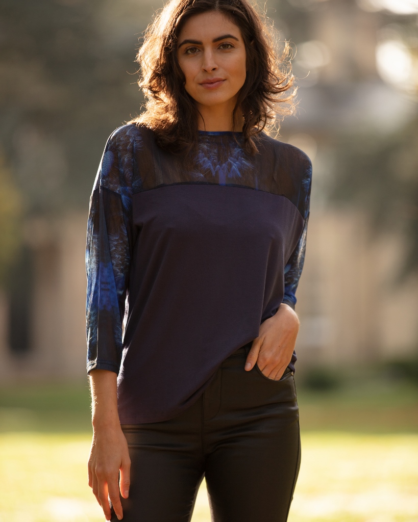 From My Mother's Garden Jersey & Mesh Tops in the exclusive Wishes print with dandelion clocks