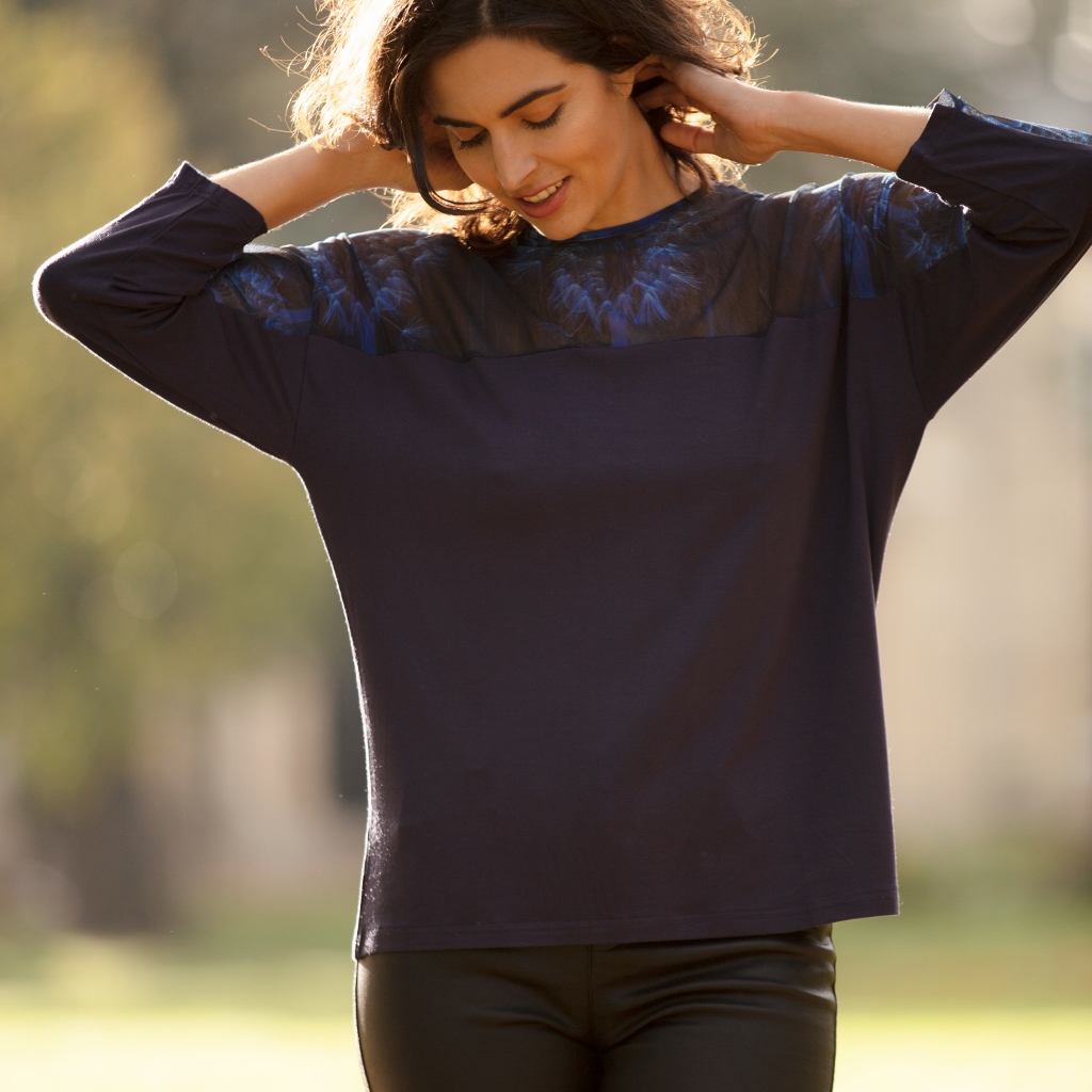 From My Mother's Garden Jersey & Mesh Tops in the exclusive Wishes print with dandelion clocks