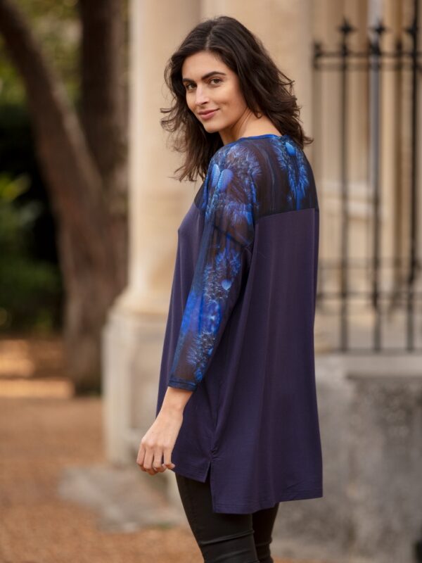 From My Mother's Garden Long & Wide top in Jersey and Mesh in the exclusive Wishes print with dandelion clocks