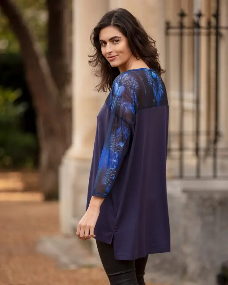 From My Mother's Garden Long & Wide top in Jersey and Mesh in the exclusive Wishes print with dandelion clocks