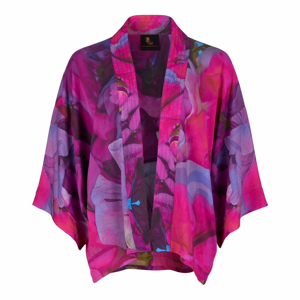 From My Mother's Garden Lightweight Kimono in an exclusive Sweetpea print