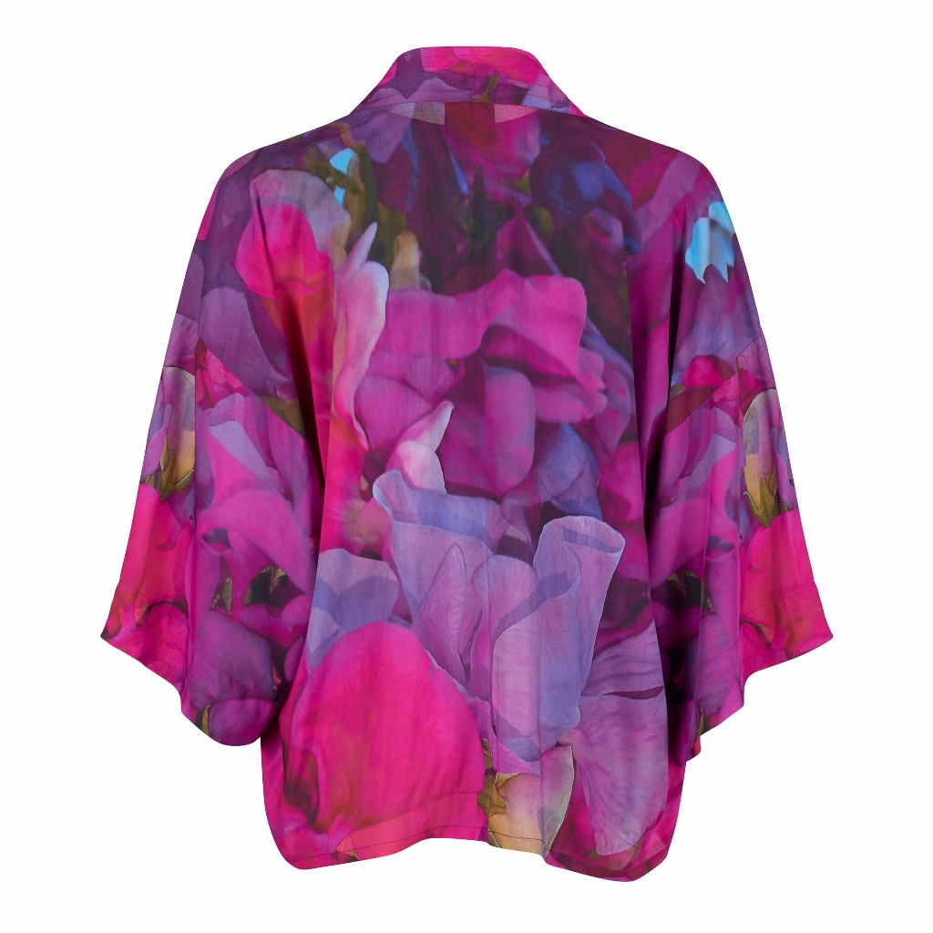 From My Mother's Garden Lightweight Kimono in an exclusive Sweetpea print