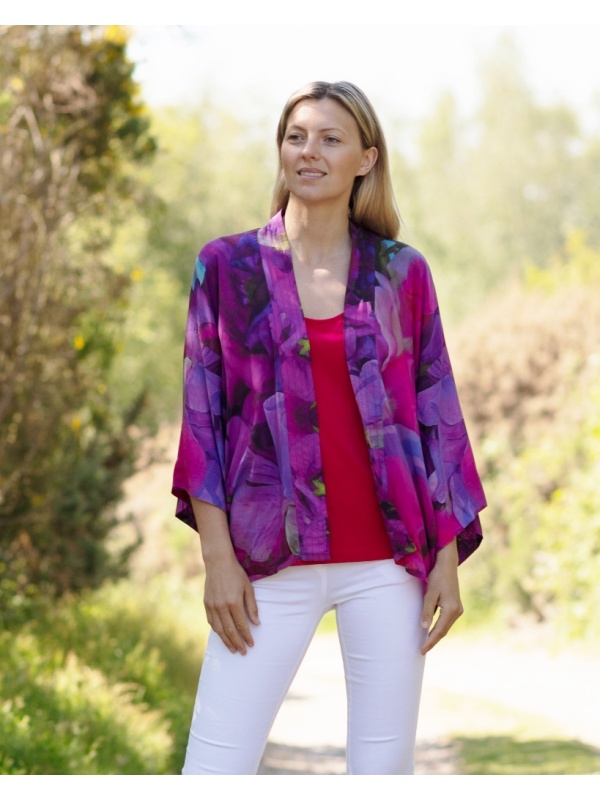 From My Mother's Garden Lightweight Kimono in an exclusive Sweetpea print