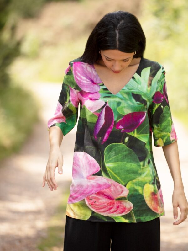 From My Mother's Garden Summer Dreams Linen Tunic in an exclusive multicolour print