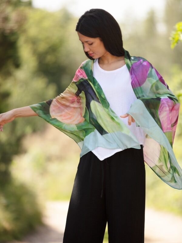 From My Mother's Garden Summer Dreams Bamboo Scarf has a beautiful range of colours including pink, green, orange and mint