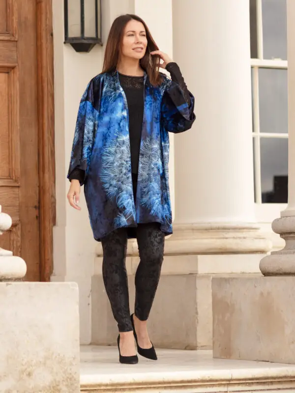 From My Mother's Garden Mid-length Velvet Jacket in the stunning Wishes print