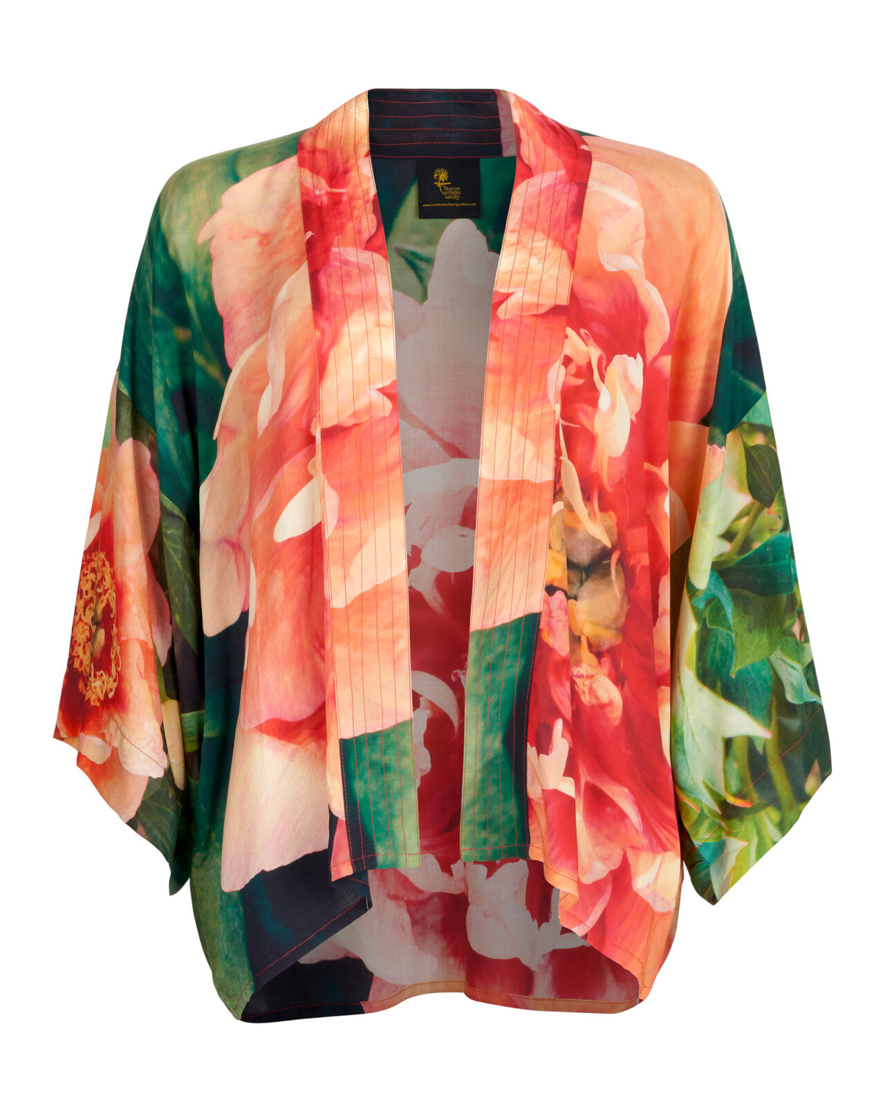 From My Mother's Garden Peony Kimono is made of a lightweight sustainable fabric