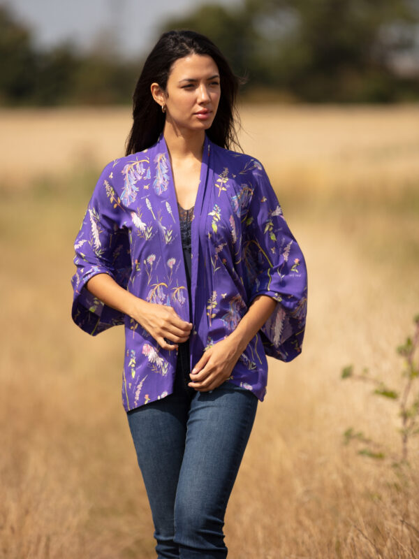From My Mother's Garden Sew For Bees Lightweight Short Kimono is a save the bees print by nature artist, Alex Boon