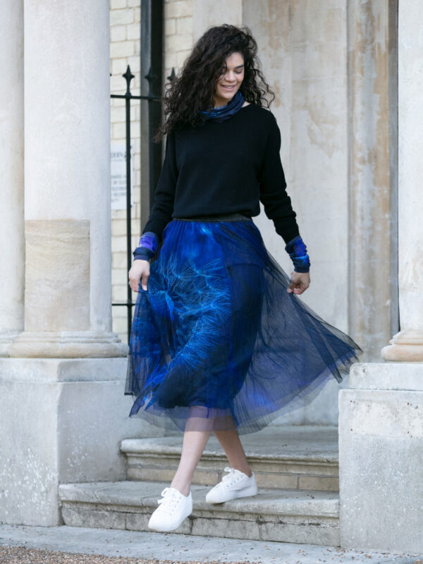 From My Mother's Garden Wishes Mesh Skirt with its exclusive dandelion clock print