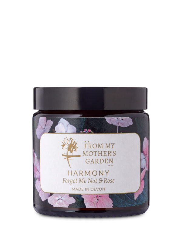 From My Mother's Garden hand poured in Devon candle pot. The Harmony scent is Forget Me Not and Rose