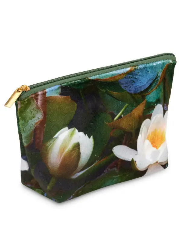 From My Mother's Garden Small Velvet Waterlily Makeup Bag with a zip opening
