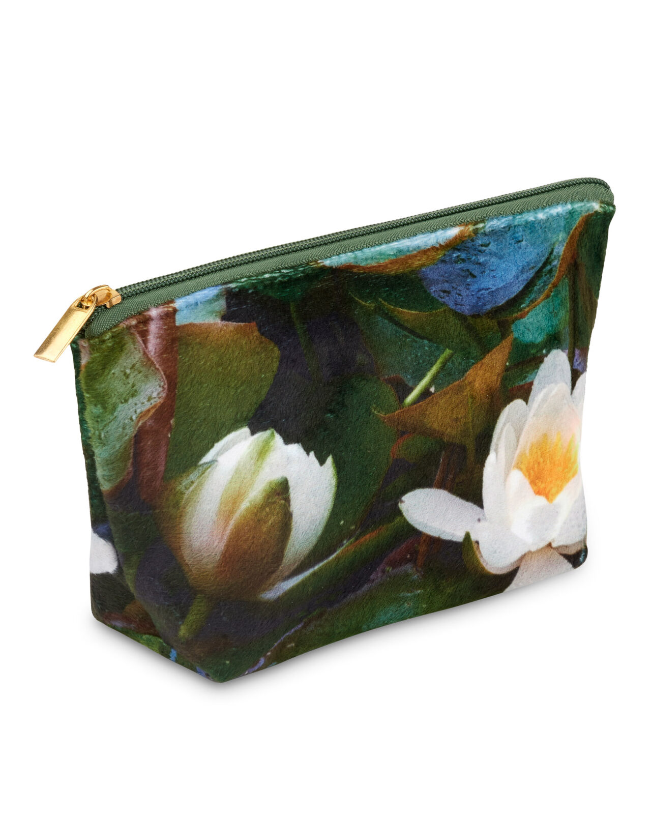 From My Mother's Garden Small Velvet Waterlily Makeup Bag with a zip opening