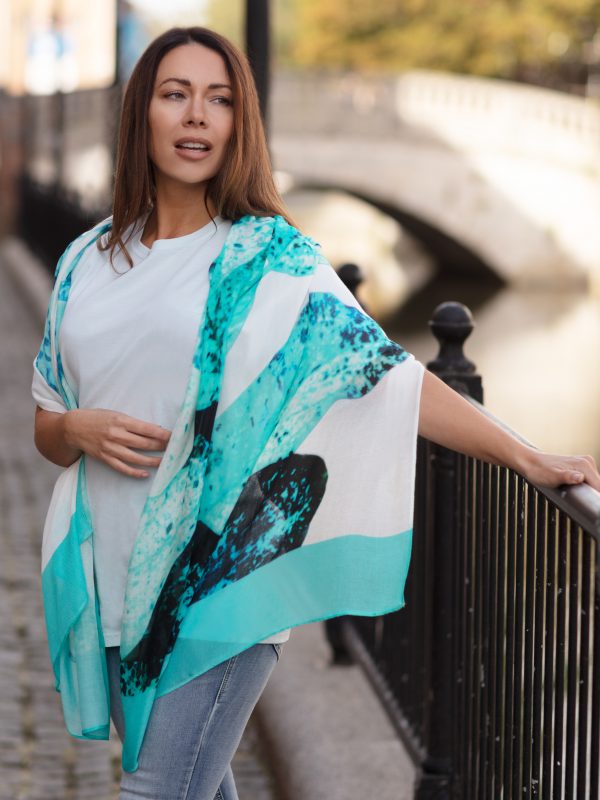 From My Mother's Garden Aqua Leaf Bamboo Scarf
