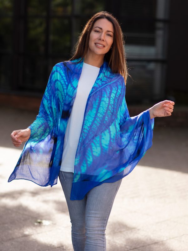 From My Mother's Garden Electric Blue Leaf Print Bamboo Scarf