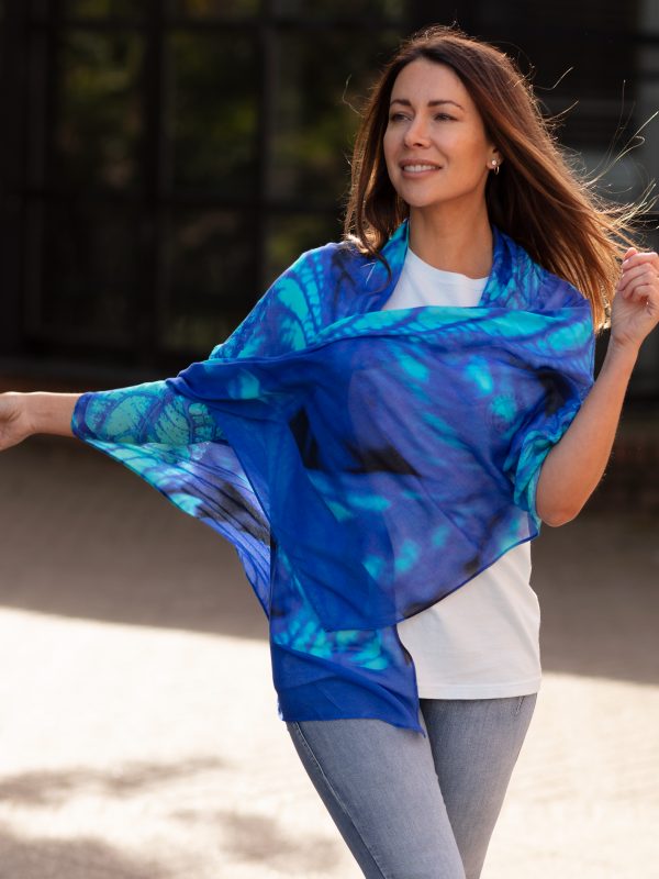 From My Mother's Garden Electric Blue Leaf Print Bamboo Scarf