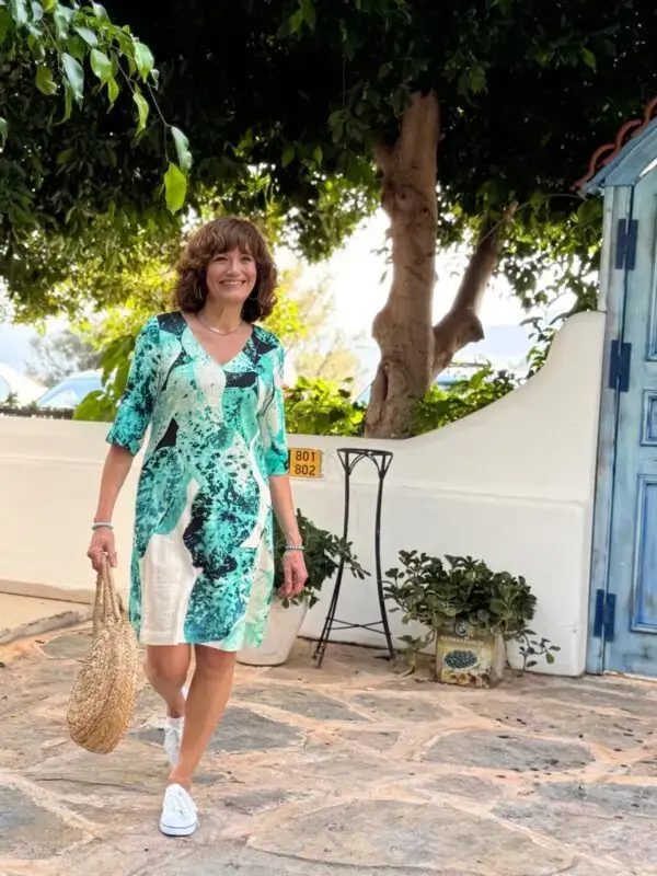 From My Mother's Garden Aqua Leaf linen rayon mix dress
