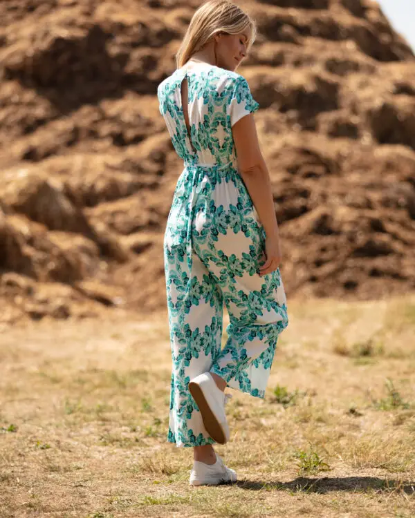 From My Mother's Garden Summer Aqua Leaf Jumpsuit