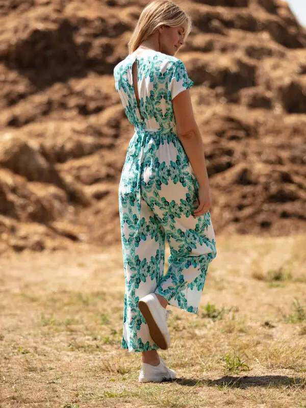 From My Mother's Garden Summer Aqua Leaf Jumpsuit