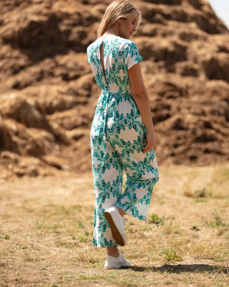 From My Mother's Garden Summer Aqua Leaf Jumpsuit