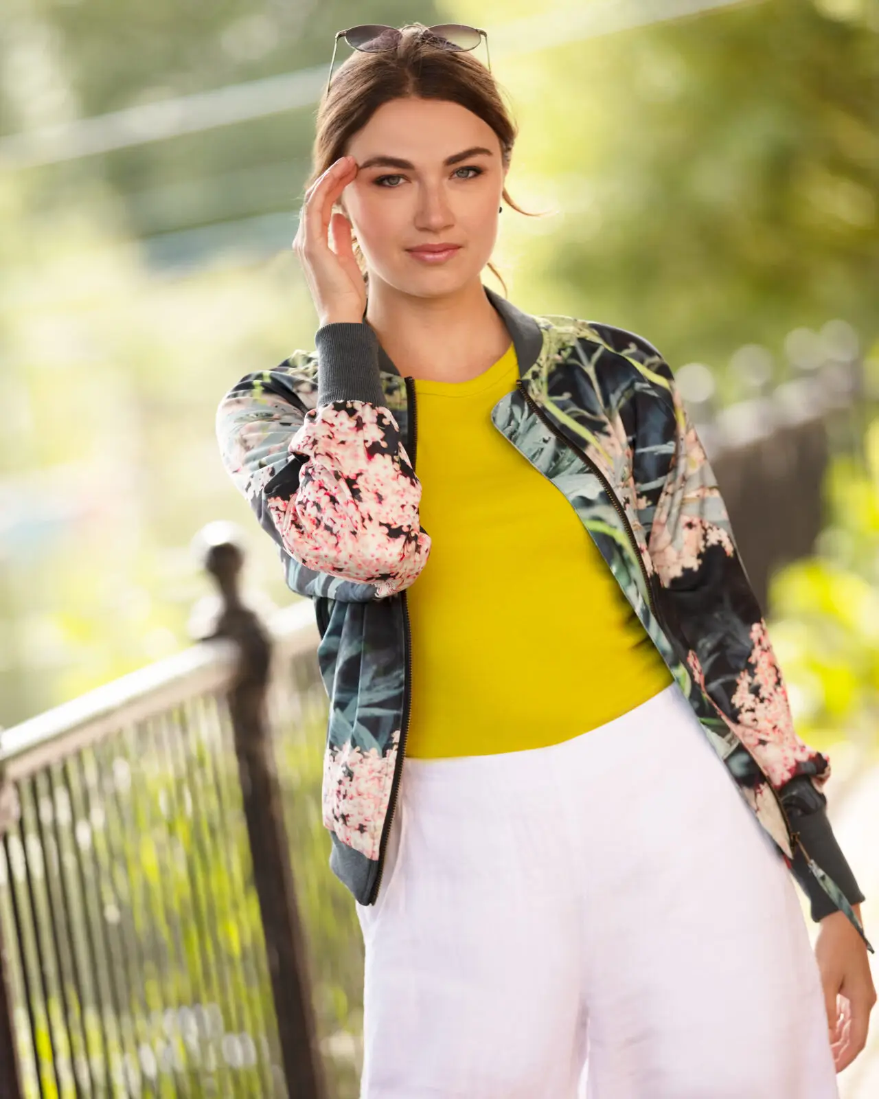 From My Mother's Garden Black Lace Elderflower Satin Bomber Jacket is cropped and seriously stylish