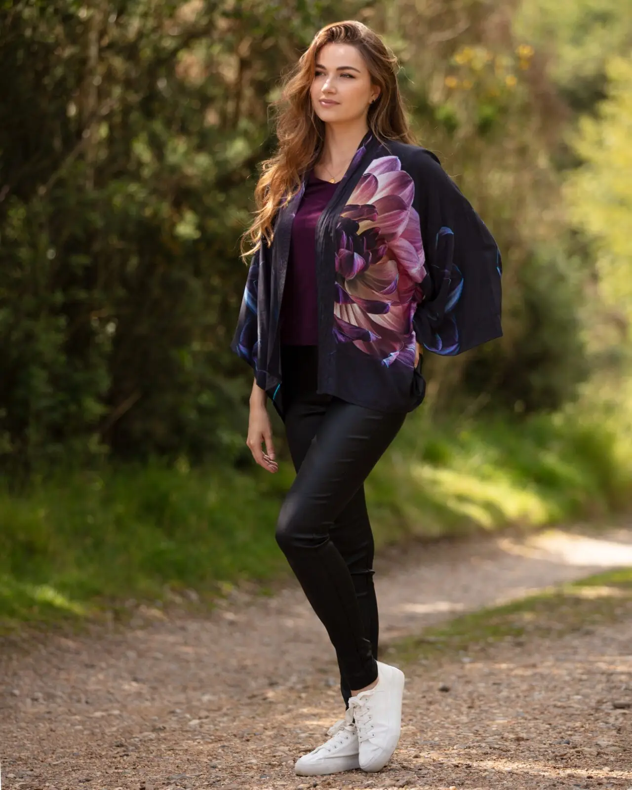 From My Mother's Garden Deep As Dahlias Short Kimono in a sustainable silky viscose