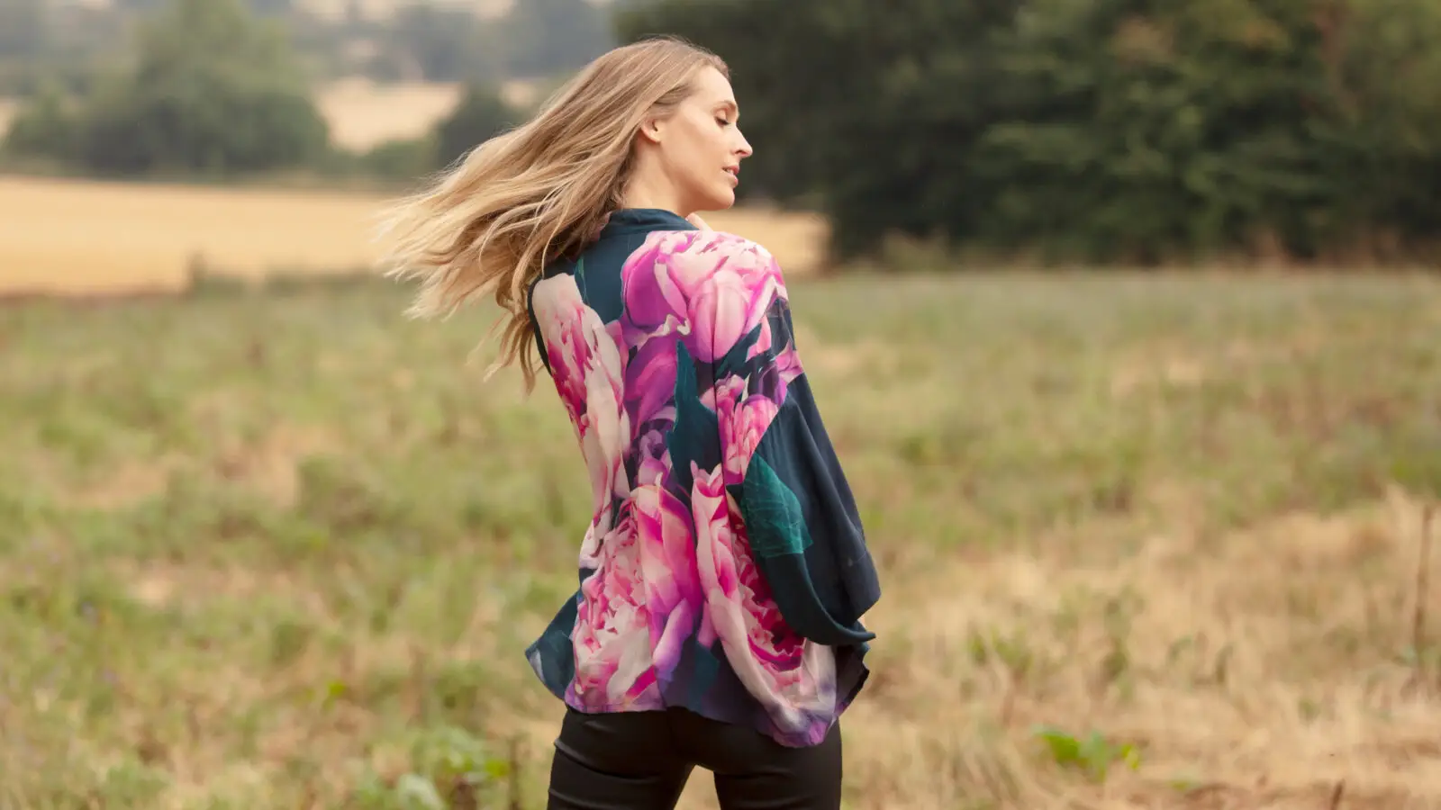 From My Mother's Garden Pink Peonies short lightweight kimono in a silky sustainable fabric