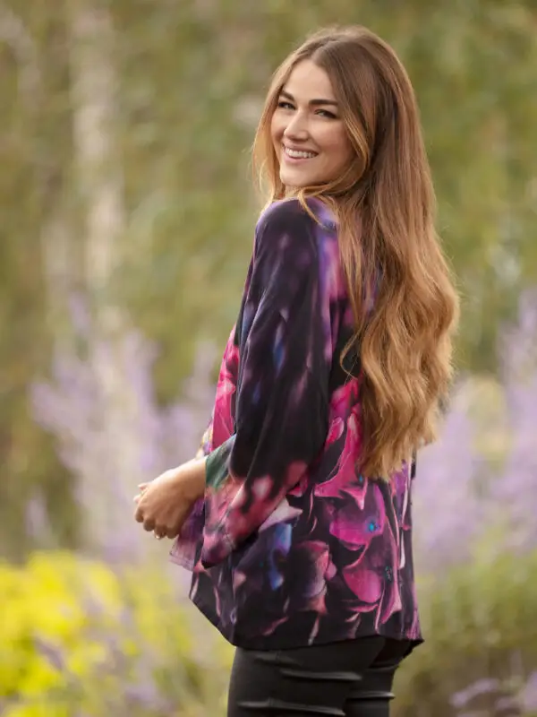 From My Mother's Garden Jewel Hydrangea short lightweight kimono made of sustainable viscose